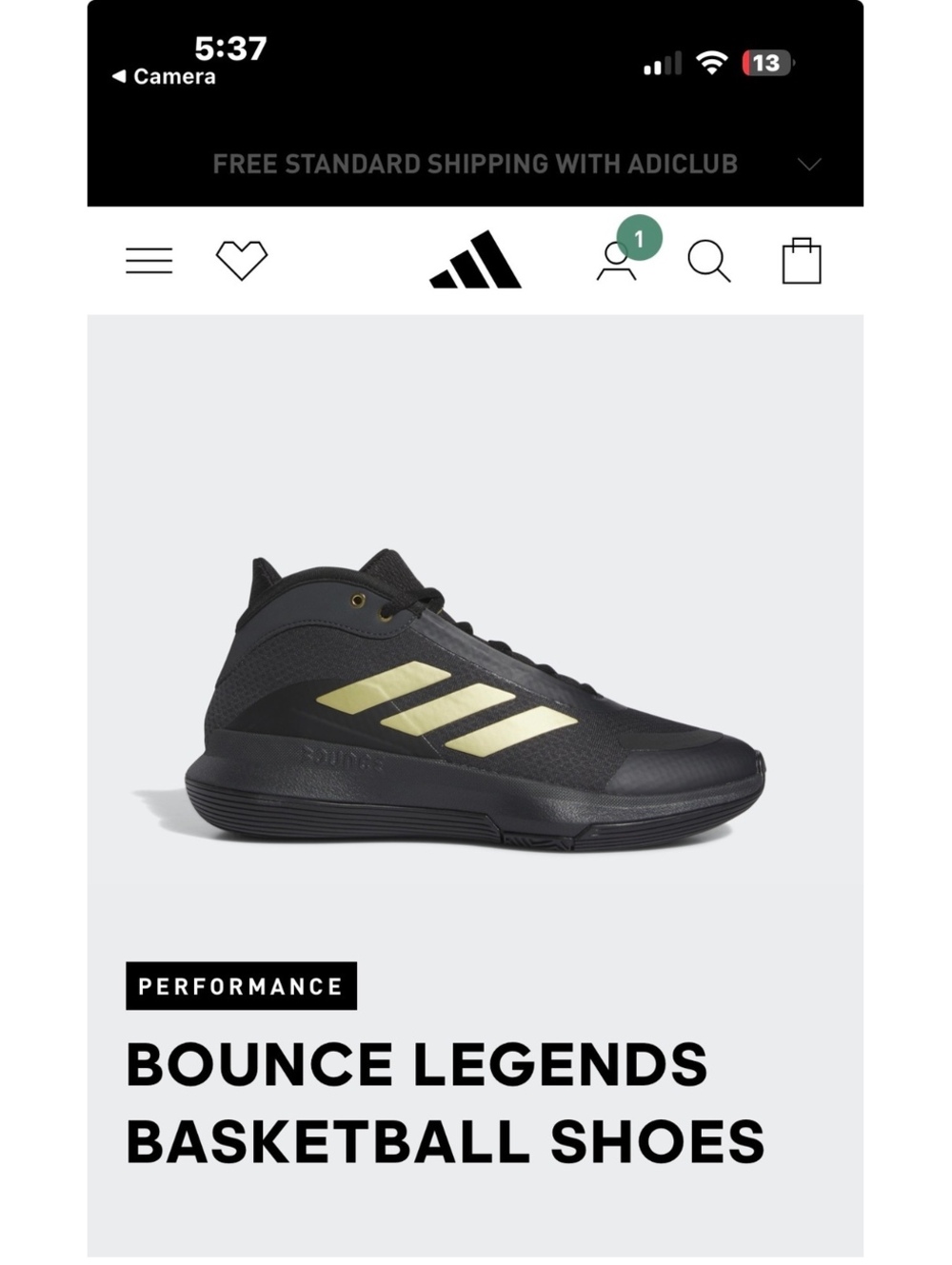 Adidas Bounce Legends Men’s 11.5 Black Gold Basketball Shoes
